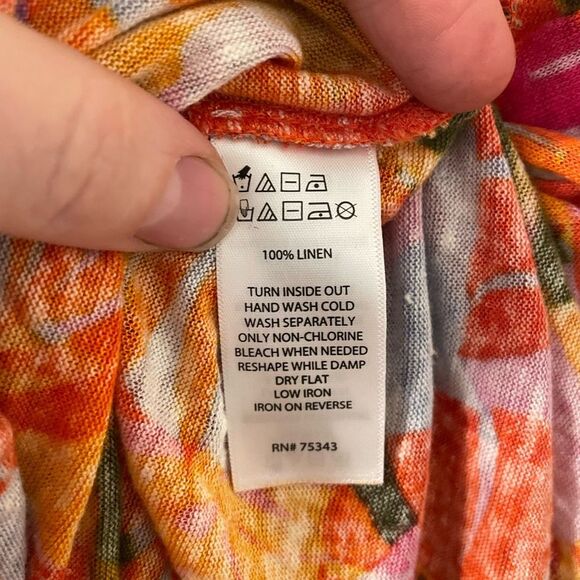 C&C California Vividly Colored Tropical Print 100% Linen Beachy Top size 1X - Picture 4 of 5